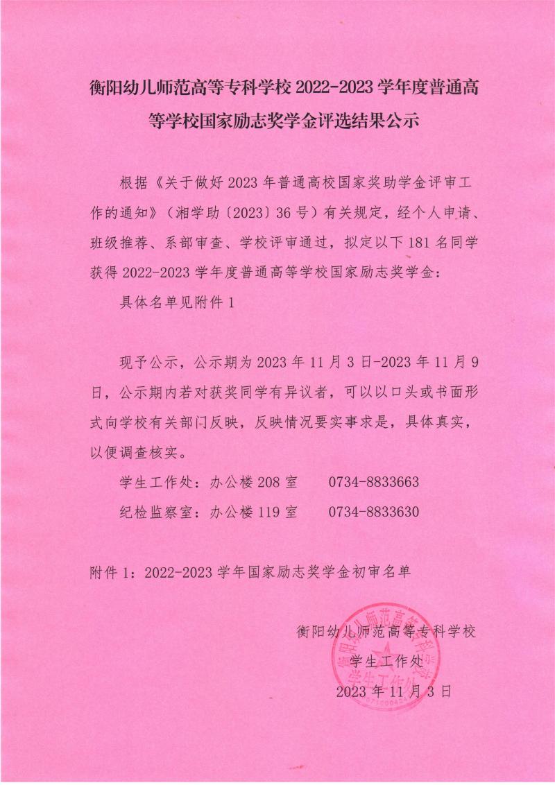 2022-2023學(xué)年度普通高等學(xué)校國(guó)家勵(lì)志獎(jiǎng)學(xué)金評(píng)選結(jié)果公示（衡陽(yáng)幼兒師范高等?？茖W(xué)校）.jpeg
