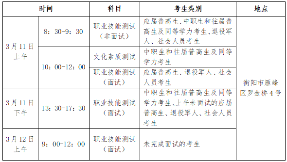 衡陽(yáng)幼兒師范高等專(zhuān)科學(xué)校2023年單獨(dú)招生考試大綱及考試時(shí)間安排